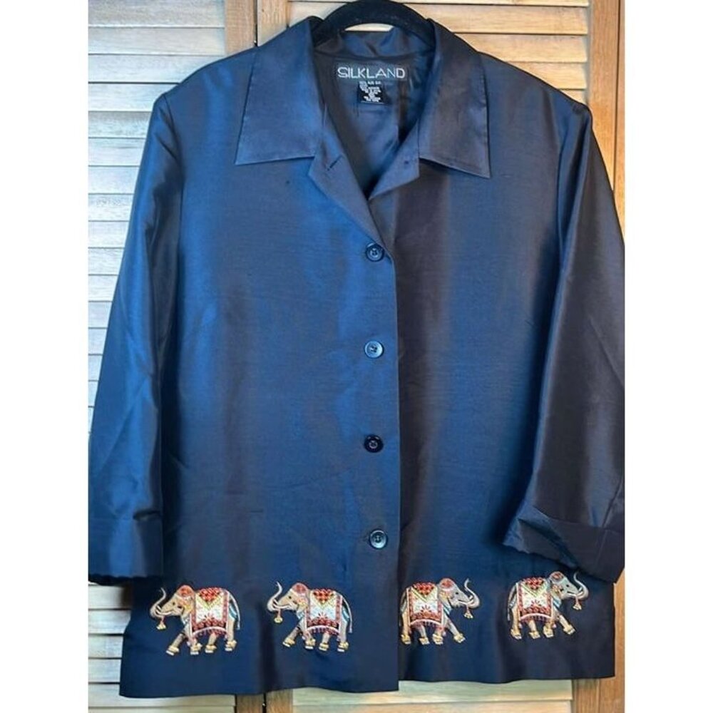 Silkland Women's Jacket‎ with Elephant Embroidered and Embellished 100% Silk